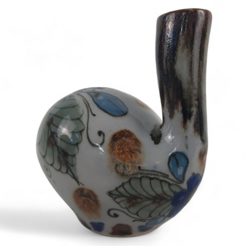 Mini KEN EDWARDS Bud Leaf Vase Mexico Bird Flower Pottery Folk Art Ceramic MCM
